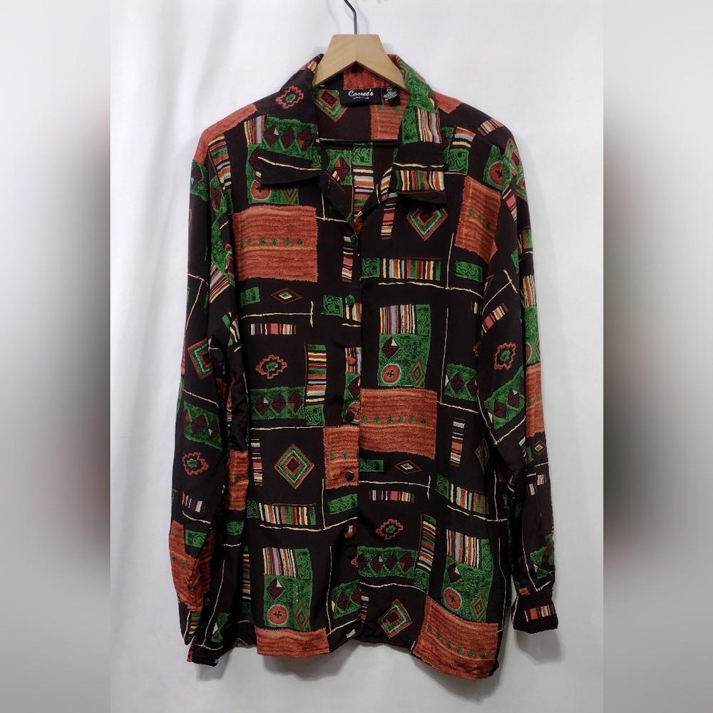 Cassee's Artsy Button Front Shirt Women's 3X  Brown Bobo Retro 90s Y2K Western